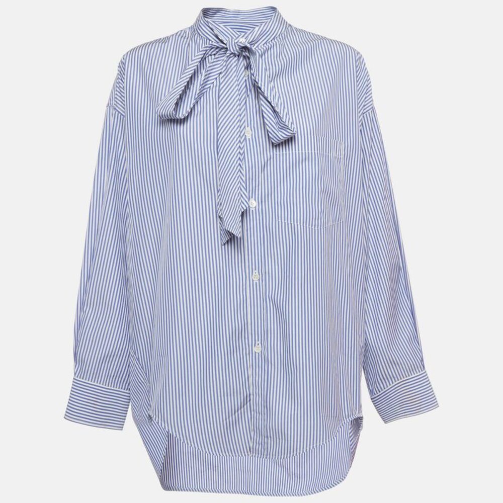 Balenciaga White/blue Striped Cotton Oversized Shirt S